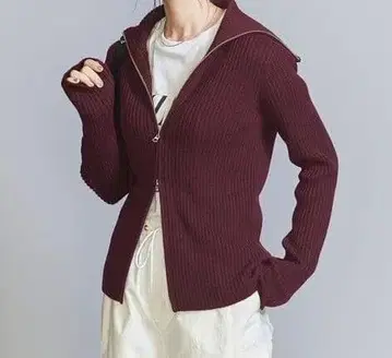 더블 지퍼 리브 니트 가디건