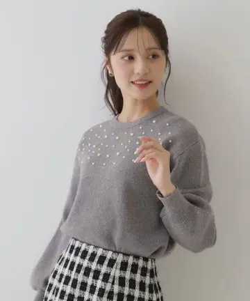 [ 미사용 새상품 ] couture brooch 펄 장식 니트 그레이