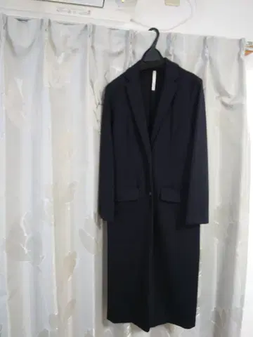 네이비 롱 코트 싱글 버튼