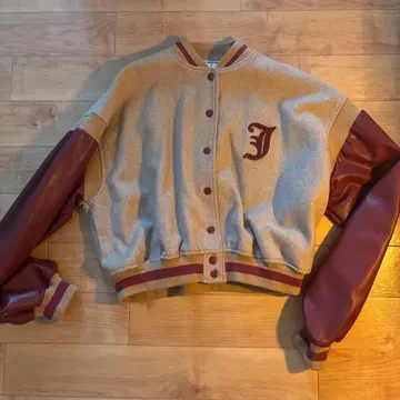 바시티 자켓 그레이/버건디