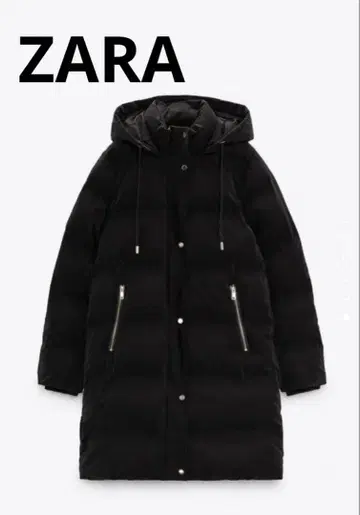 ZARA 후디드 러버 피니쉬 퍼프 코트