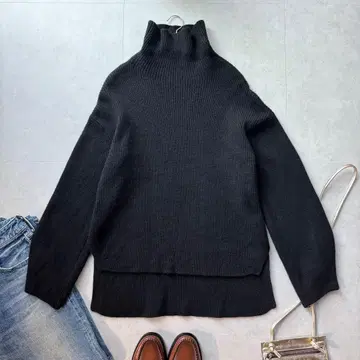 슬로브 이에나 긴팔 니트 양 골지 하이넥 풀오버