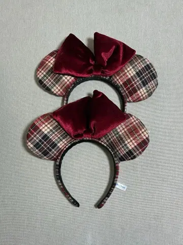 디즈니 체크 머리띠 미니 빨간색 레드 신상 겨울 TDR