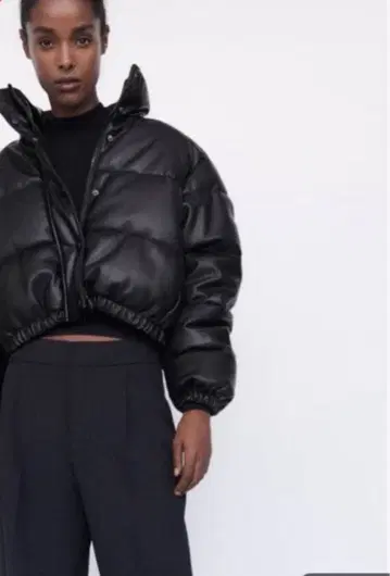 ZARA 자라 인조 가죽 퍼프 자켓 숏 기장