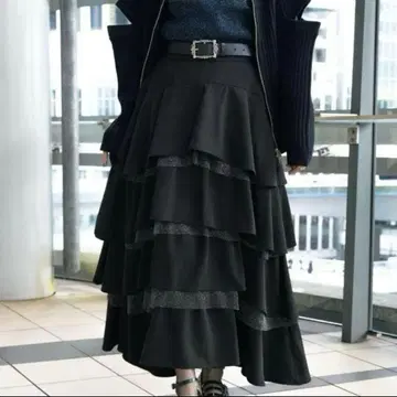 HARE 라메 메쉬 캉캉 스커트 블랙