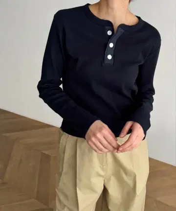 HARING 빈티지 코튼 헨리 롱 티셔츠