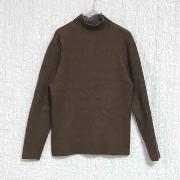 3293 하이넥 니트 리브 니트 안감 퍼 깔끔한 브라운 따뜻한