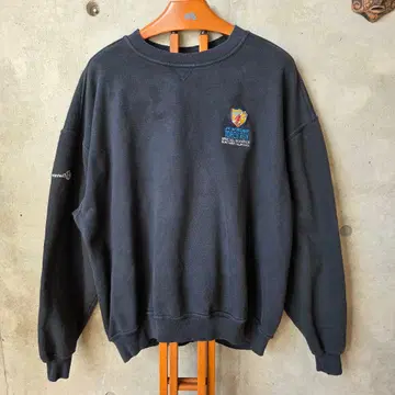 90s USA 구제 의류 JERZEES 맨투맨 블랙 자수 기업 로고