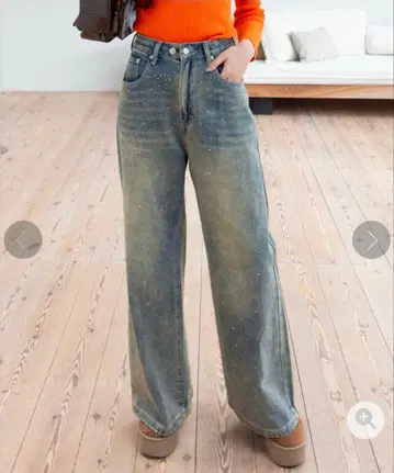 클리어 큐빅 와이드 데님 팬츠 S 사이즈 블루