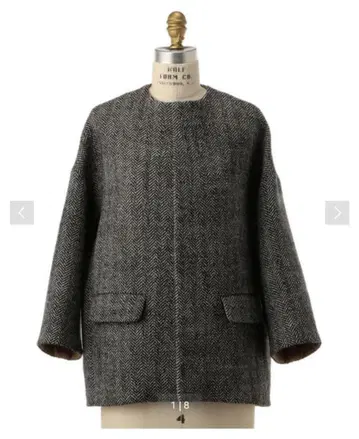 드로어 헤링본 노카라 자켓 코트