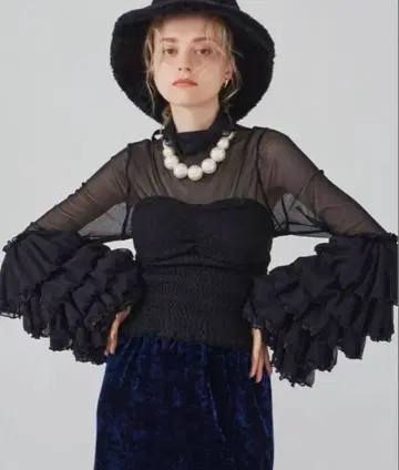 라벨에튀드 튤 소매 볼륨 상의