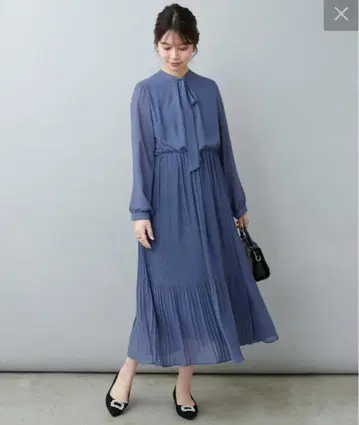 natural couture 보우 타이 리본 플리츠 원피스