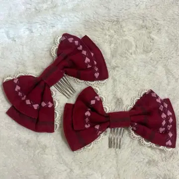 리본형 헤어 액세서리 리본 빗 버건디 2개 세트