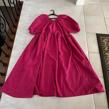 핑크 퍼프 슬리브 맥시 길이 원피스 M