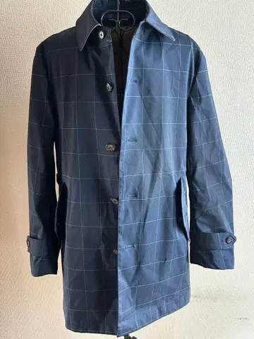 맨즈 멜로즈 거의 새상품 네이비 체크 무늬 스텐카라 코트