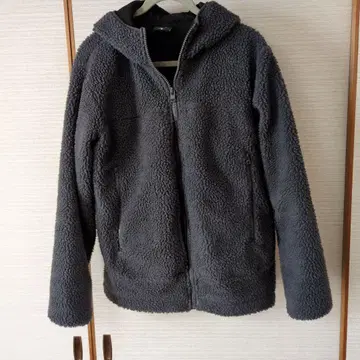 그레이 플리스 자켓 후드 부착