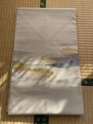 [ 레어 새상품급 ] 나고야 오비 크림색 구름 무늬 은색 마감 사양