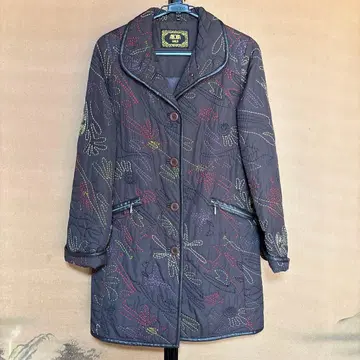 자수 장식 다크 브라운 롱 코트 사이즈 40