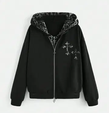 레오파드 무늬 후드 부착 후드티