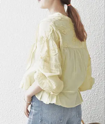 bon_meur 3D 엠브로 셔츠 블라우스 자수 프릴 긴팔 블라우스