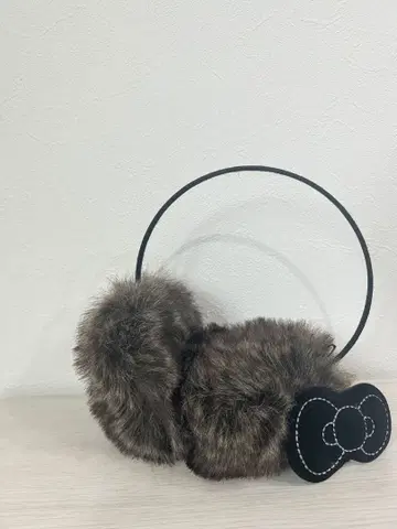 HELLO KITTY 귀도리 Y2K 브라운 퍼 귀도리 리본 포함