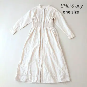 SHIPS any 셔링 데님 포켓 원피스 롱 기장 화이트 F