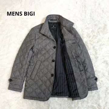 남성용 비기 퀼팅 자켓 코트 글렌체크 그레이 벨트 소가죽