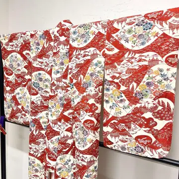 코몬 형염 크레이프 원단 원산 국화 단풍 풍경 송죽매 기모노 112tz