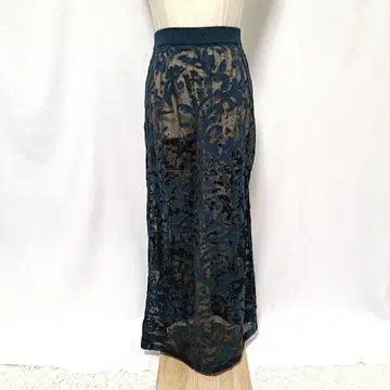 AMERI VINTAGE 플로키 벨로아 꽃무늬 시스루 타이트 스커트