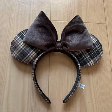 디즈니 체크 무늬 머리띠