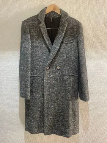 그레이 더블 브레스트 롱 코트 울 코트 리비아나 콘티