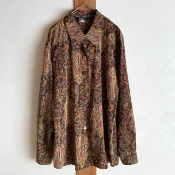 빈티지 구제 의류 KORET 코렛 올 패턴 새틴 셔츠 긴팔 브라운 갈색