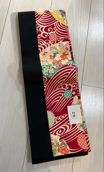 가는 오비 꽃무늬 블랙 빨간색