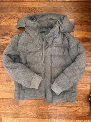 유니클로 그레이 후드 부착 다운 자켓 L