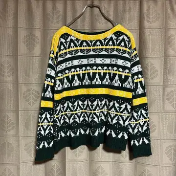 코엔 노르딕 무늬 총 패턴 니트 그린 프리 사이즈 coen F 사이즈