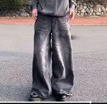 생강구이 정식 착용 배기 데님 블랙