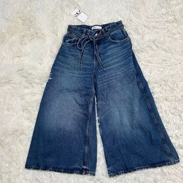 택 포함 미사용 새상품 자라 ZARA 데님 와이드 팬츠 청바지 블루