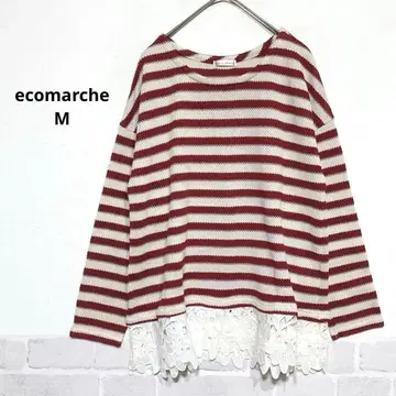 꽃 레이스 도킹 니트 보더 긴팔 옷깃 넓은 루즈핏 에코 마르쉐 i113