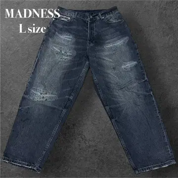 MADNESS 블랙 데님 리페어 디자인 루즈 스타일 L 사이즈 블랙