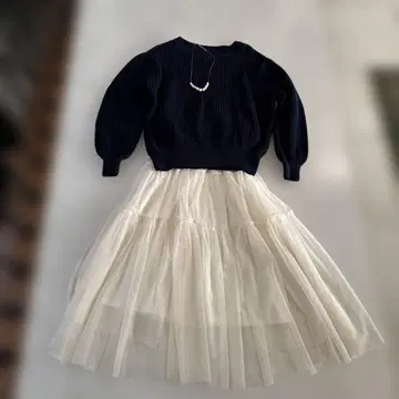 GAP 네이비 스웨터 M x 샤샤 스커트 L x 펄 목걸이 3종 세트