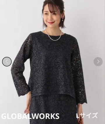 GLOBALWORKS 세탁 가능한 전체 레이스 블라우스 & 스커트 네이비