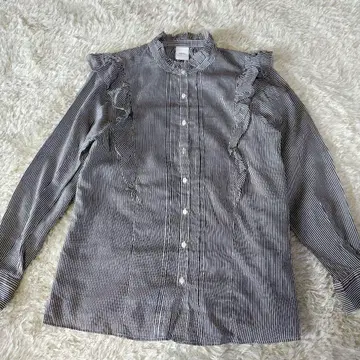 스픽 앤 스팬 코튼 실크 핀턱 프릴 블라우스 스트라이프