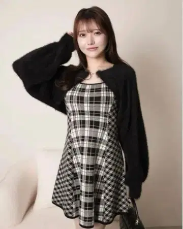 립 서비스 페더 체크 앙상블 원피스