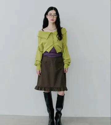 thinkto 프론트 포켓 프릴 스커트 브라운 0 사이즈