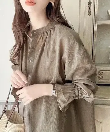 zG344 [ XL ] JaVa 롱 슬리브 셔츠 긴팔 밴드 카라