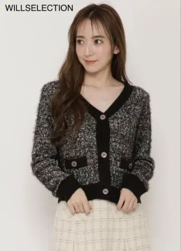 WILLSELECTION 배색 팬시 트위드 니트 가디건