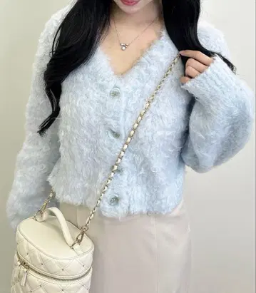 INGNI 잉그 2Way 샤기 니트 가디건 색스 블루