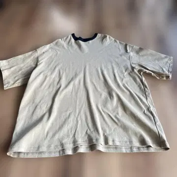 베이지 코튼 5부 소매 T셔츠