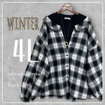 새상품 4L 빅 사이즈 이너 레이어드 스타일 체크 셔츠 블랙