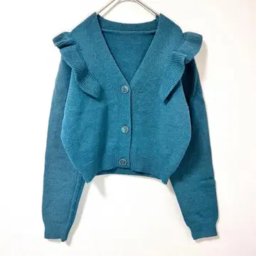 GRL 숄더 프릴 숏 기장 가디건 그린 M 긴팔 버튼 업